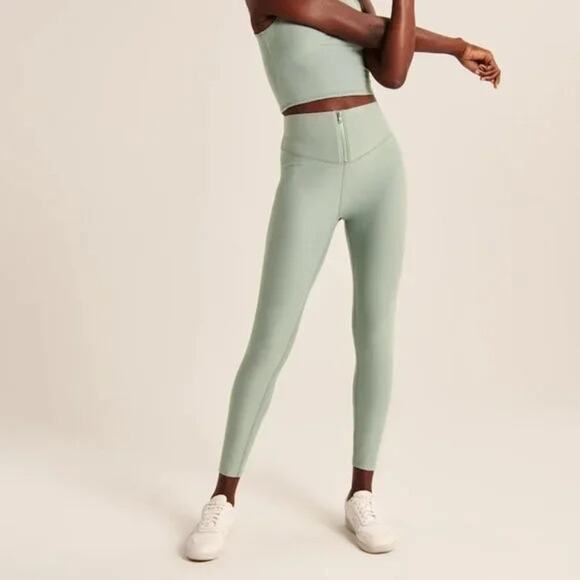 Abercrombie & Fitch Women's Athletic Leggings Zipper Front Sage Green Size Small - Picture 1 of 4
